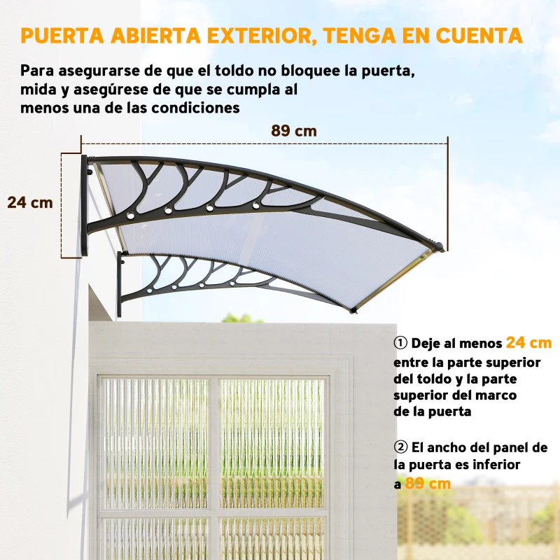Outsunny Tejadillo de Protección contra Sol y Lluvia Marquesina para Puertas de Exterior Marquesina de Techo Diseño Moderno Aleación de Aluminio Duradero 122x89x24 cm Transparente