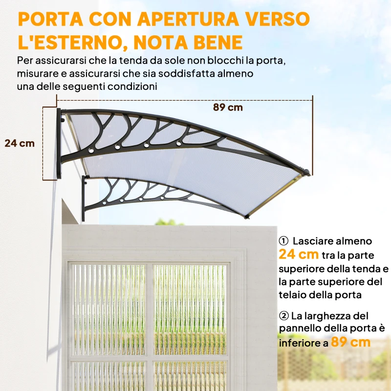 Outsunny Tettoia per Esterni Curva con Viti e Bulloni Inclusi, in Policarbonato, PP e Alluminio, 122x89x24 cm