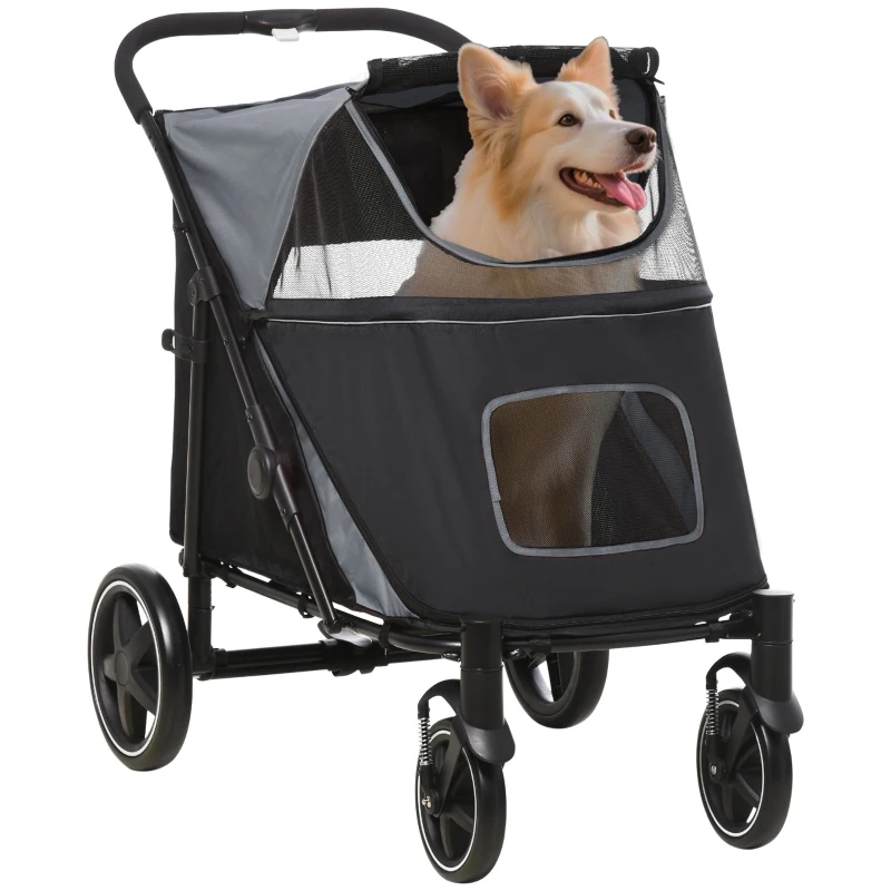 PawHut Hondenbuggy, Opvouwbaar, 1 Opbergmand, 112 cm x 65 cm x 100 cm, Grijs