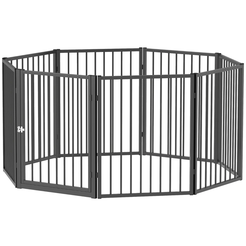 PawHut Puppyren, hondenren, puppyhek, 8 panelen met deur, opvouwbare en draagbare hondenomheining, staal, zwart(m-10)