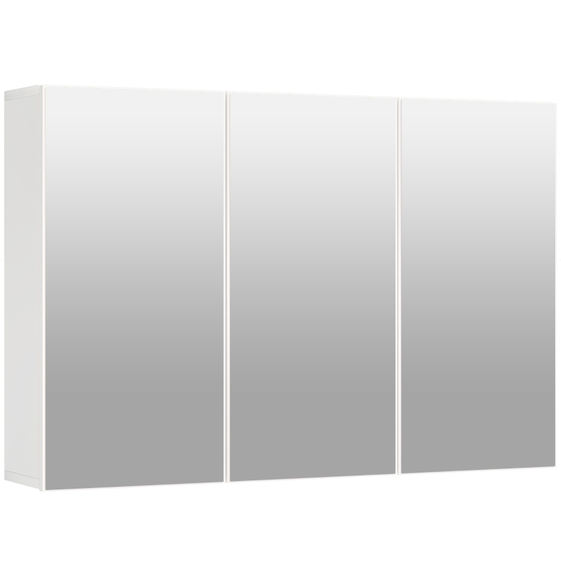 HOMCOM Armario de Espejo de Baño Armario de Baño con 3 Puertas de Espejo Montaje en Pared 90x15,5x60 cm Aglomerado Blanco