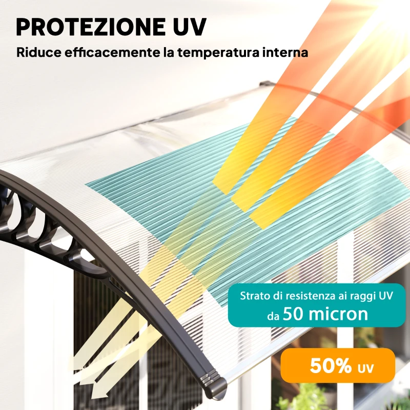 Outsunny Tettoia per Esterni Curva con Viti e Bulloni Inclusi, in Policarbonato, PP e Alluminio, 122x89x24 cm