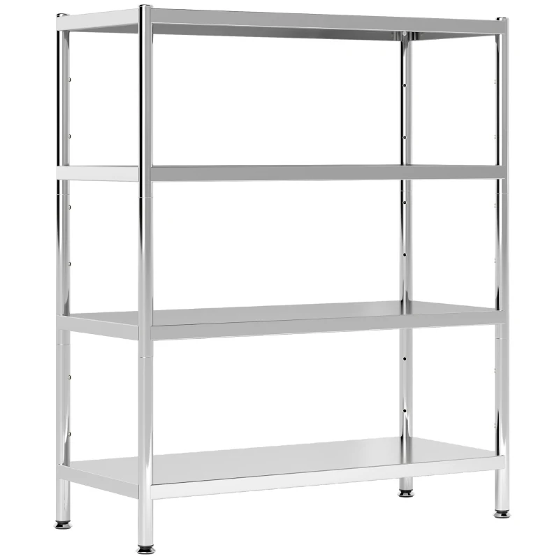 HOMCOM Scaffale da Cucina a 4 Livelli Regolabili su 10 Altezze Diverse, in Acciaio Inox, 91x40x108 cm, Argento