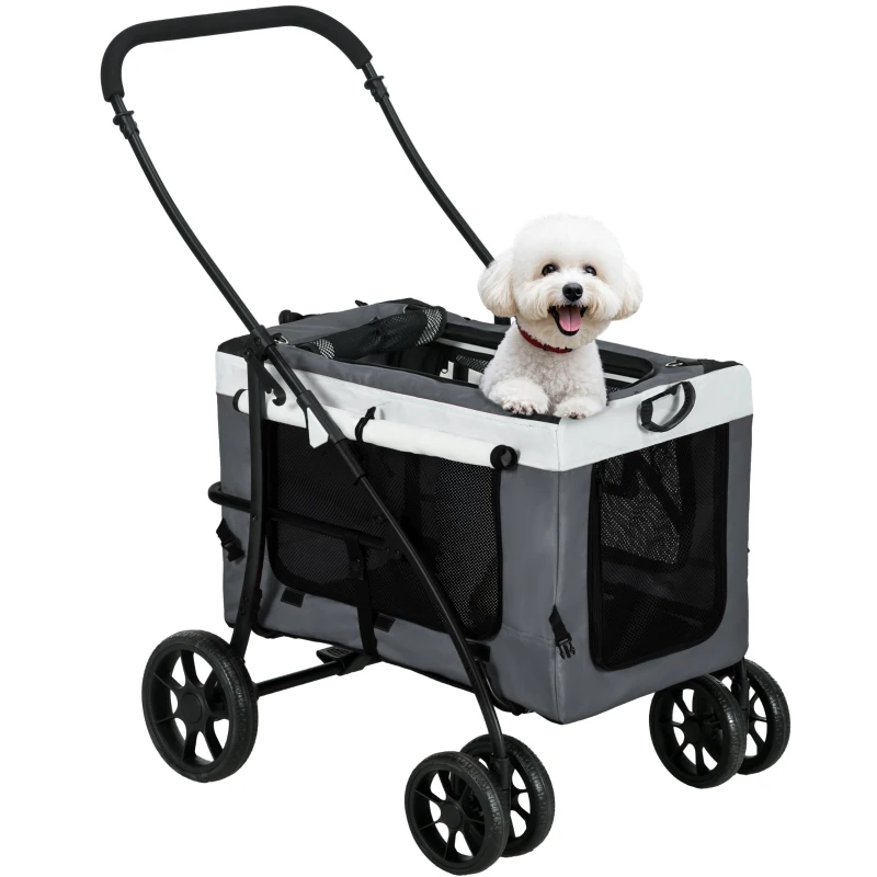 PawHut Hondenbuggy Huisdierbuggy Hondenkar, inklapbaar, afneembare mand, 81 x 58 x 97,5 cm, Zwart + Grijs + Wit