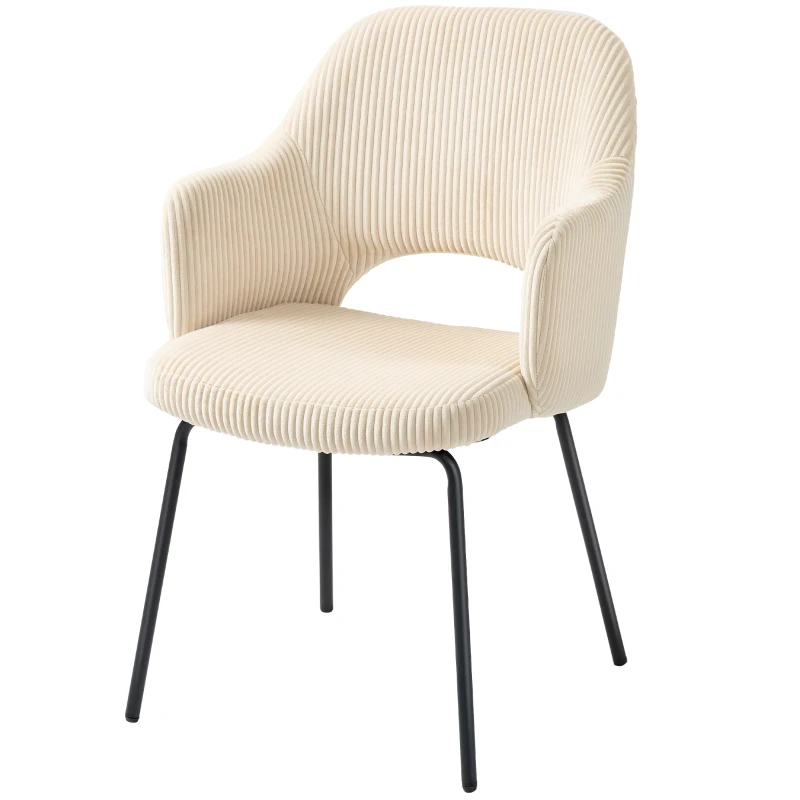 HOMCOM Chaise de Salle à Manger, Revêtement en Corduroy, Forme Coquille, Pieds Métalliques, Patins pour les Pieds, Beige