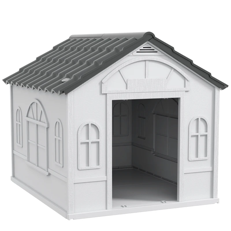 PawHut Casetta per Cani in PP Impermeabile con Tetto Inclinato e Porta di Ingresso, 84.2x98.2x82 cm, Grigio