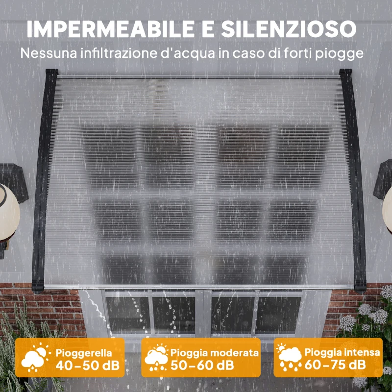 Outsunny Tettoia per Esterni Curva con Viti e Bulloni Inclusi, in Policarbonato, PP e Alluminio, 122x89x24 cm