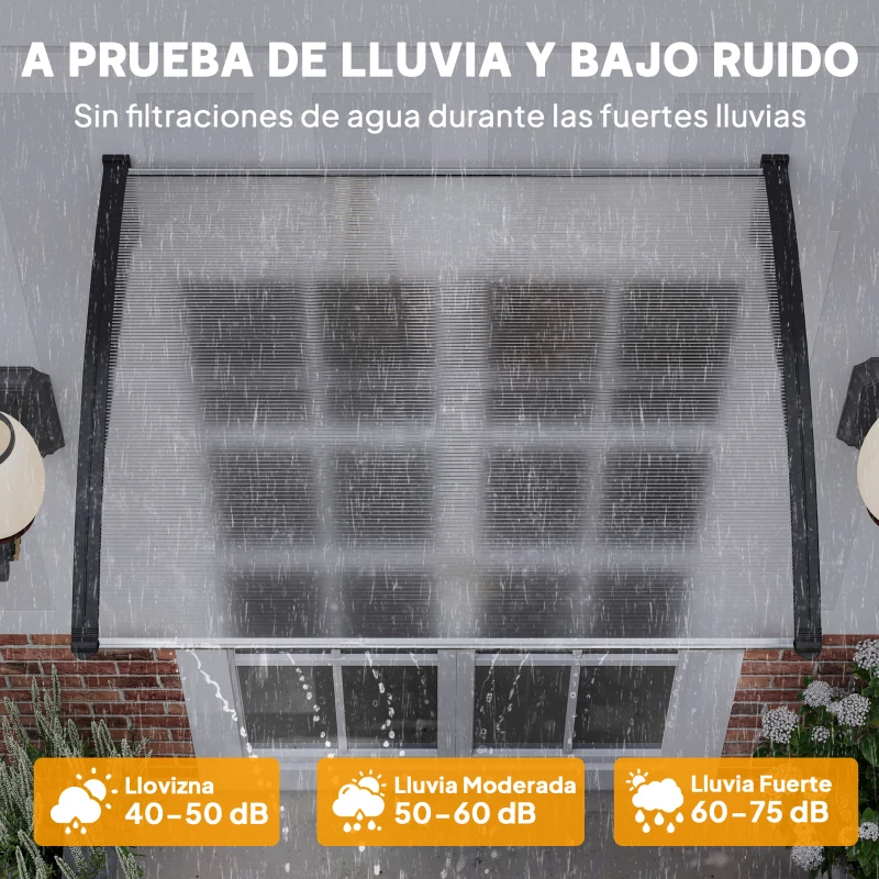 Outsunny Tejadillo de Protección contra Sol y Lluvia Marquesina para Puertas de Exterior Marquesina de Techo Diseño Moderno Aleación de Aluminio Duradero 122x89x24 cm Transparente