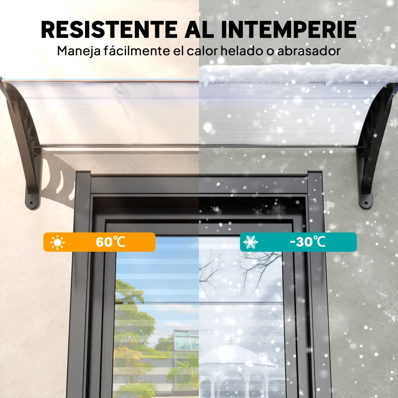 Outsunny Tejadillo de Protección contra Sol y Lluvia Marquesina para Puertas de Exterior Marquesina de Techo Diseño Moderno Aleación de Aluminio Duradero 122x89x24 cm Transparente