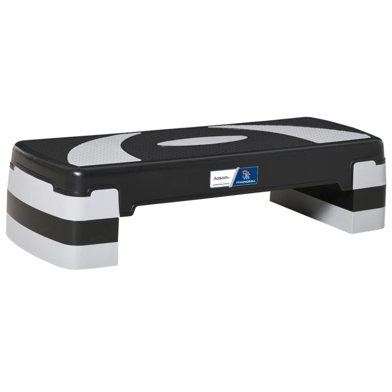 Stepper Fitness Aerobic - Aosom.fr x FFHandball - hauteur reglable surface antiderapante 80 x 31 x 20 cm noir gris clair