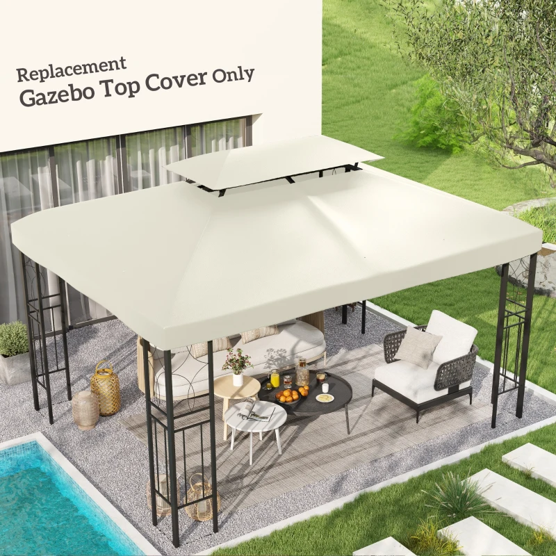 Outsunny 13.1' x 9.84' Gazebo Replacement Canopy, 2-Tier Top UV Cover Pavilion Garden Patio Outdoor, Cream White (Top Only)