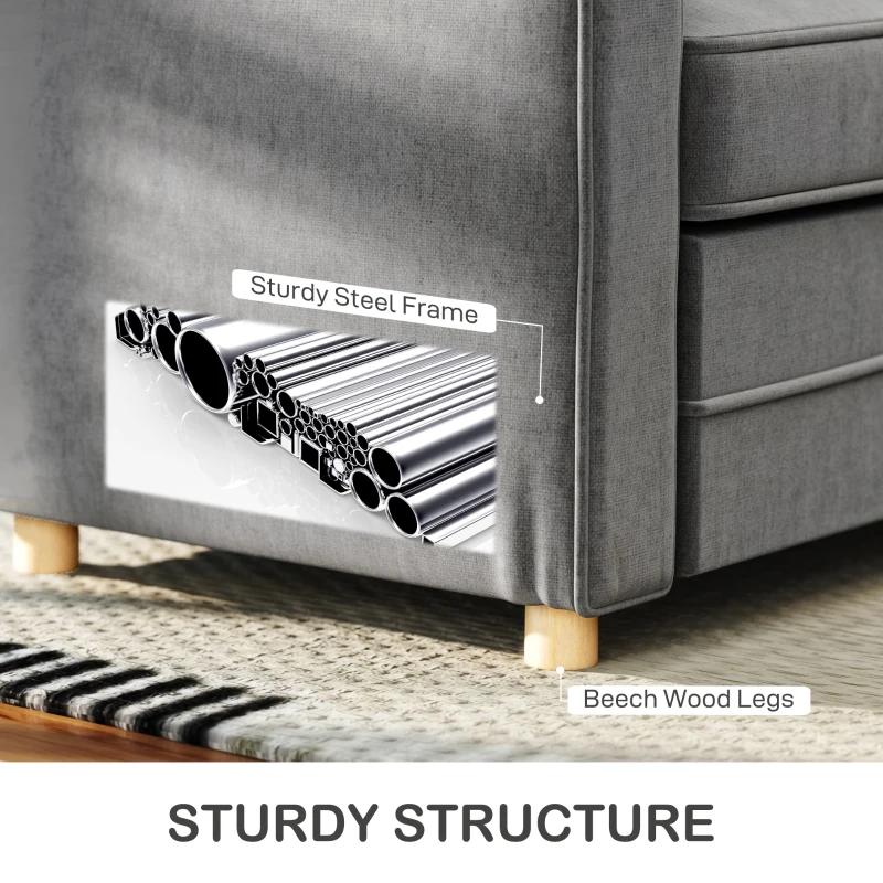 HOMCOM Sofa 2-osobowa, Kompaktowa Sofa do Salonu, Materiał imitujący len, Miękkie Poduszki, Rama Stalowa, Ciemnoszary
