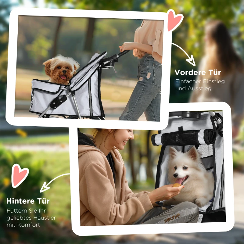 PawHut hondenwagen hondenbuggy honden pet stroller buggy 4 kleuren 3/4 wielen(m-7)