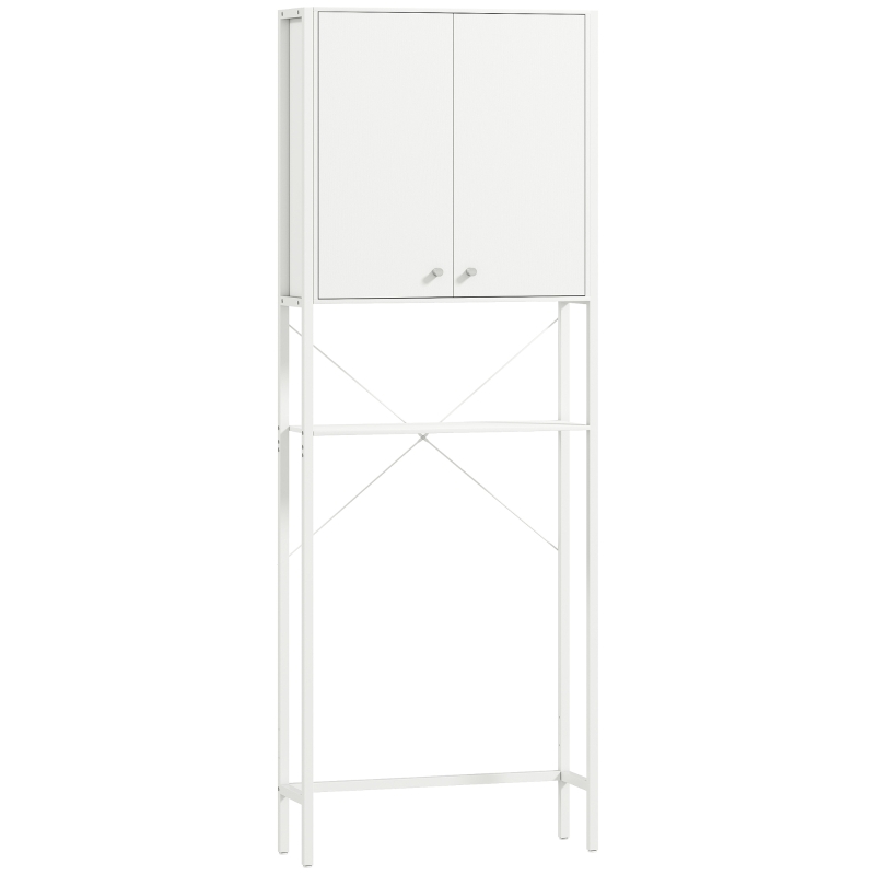 HOMCOM Badezimmer Überbau für WC und Waschmaschine mit Schrank und offenen Regalen, 64x20x180 cm, Weiß