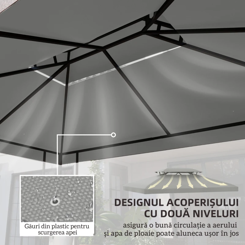 Outsunny 3x4m Gazebo Canopy Replacement Cover - 2 Tier Top Roof UV Cover for Garden Patio Outdoor Sun Awning Shelters (TOP COVER ONLY)