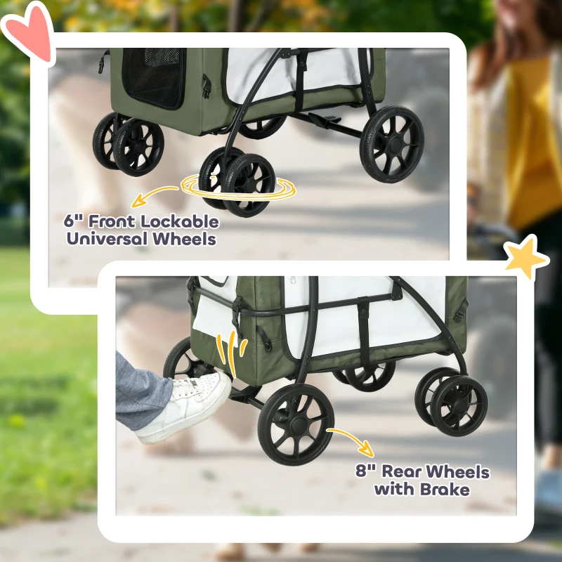 PawHut Wózek dla zwierząt domowych, składany, zdejmowany koszyk, 81 x 58 x 97,5 cm, Czarny+Ciemnozielony+Biały