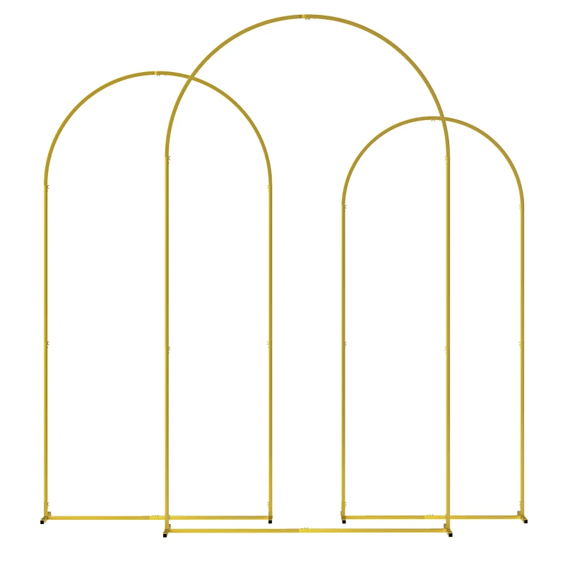 Outsunny Wedding Arch Frame Set, 2.2, 2, 1.8 m Metal Arch Backdrop Stand Set of 3, Balloon Arch Stand Set for Birthday Party, Bridal Shower, Graduation, Ceremony, Banquet Decorations, Gold Tone