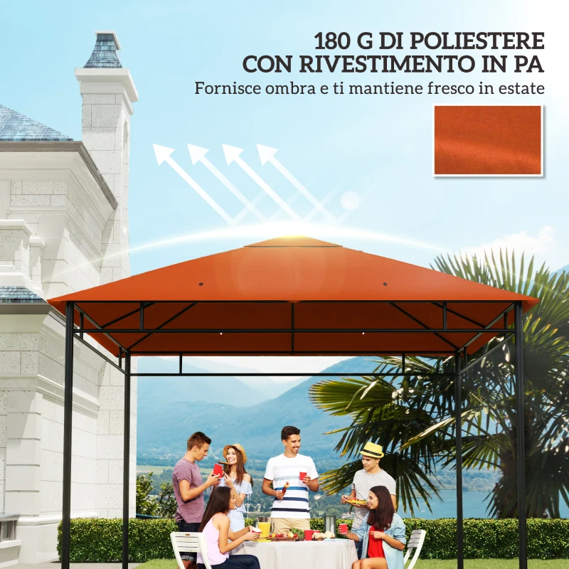 Outsunny Tetto Di Ricambio 3x3m Arancione per Gazebo da Giardino in Poliestere con Fori di Ventilazione