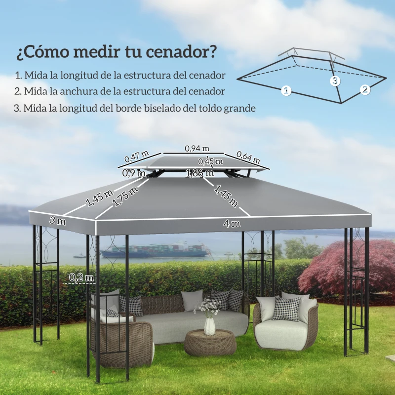 Outsunny Toldo de Recambio 4x3 m con Techo Doble Orificios de Drenaje y Protección UV Solo Toldo NO Incluye Marco Gris Claro