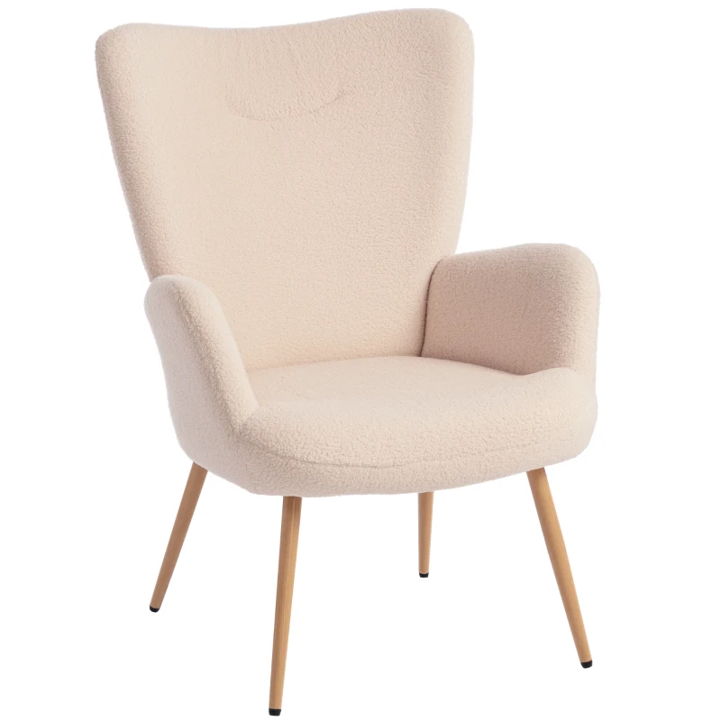 HOMCOM Poltrona Moderna in Tessuto Sherpa Imbottita con Schienale Alto e Braccioli, Beige