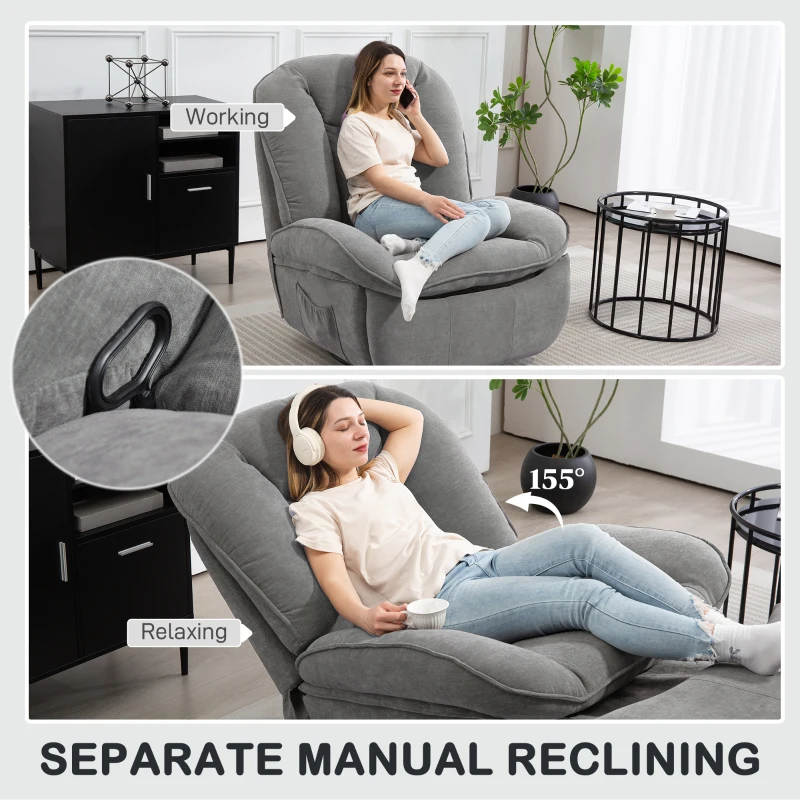 HOMCOM Fotel Relaksacyjny z Funkcją Leżenia, Kołysanie, Obrotowy z Podnóżkiem, Ciemnoszary