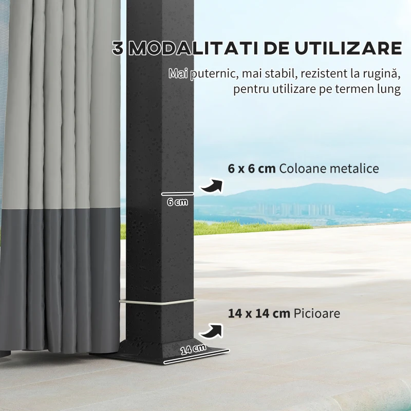 Outsunny Pavilion de Grădină cu Perdele, Plasă, Acoperiș Ventilat și Cadru Metalic Galvanizat, 395x330x294 cm, Gri