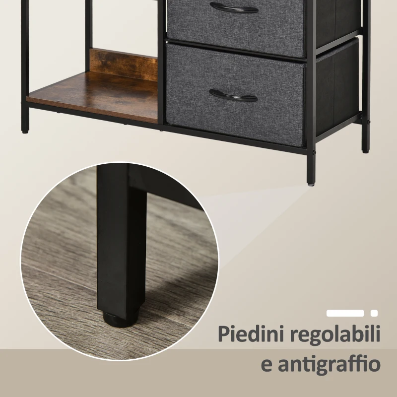 HOMCOM Mobile Cassettiera Multiuso con 3 Cassetti Pieghevoli in Tessuto, Arredamento Soggiorno e Camera, 80x29x71cm, Grigio Scuro