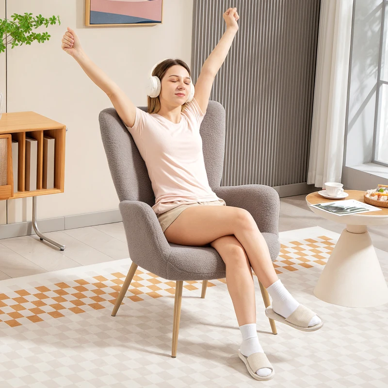 HOMCOM Fauteuil Moderne en Tissu Sherpa Rembourré avec Dossier Haut et Accoudoirs, Gris