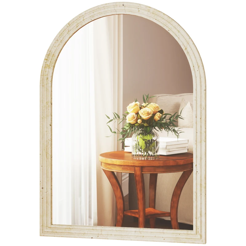 HOMCOM Miroir de Salle avec Arche et Bord Cannele, en Verre et Polystyrène, 60x2x90 cm, Beige