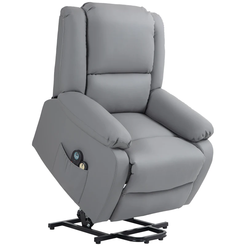 HOMCOM Sillón Levanta Personas Eléctrico con 8 Punto de Masaje Función de Calentamiento 2 Controles Remotos y Bolsillo Gris