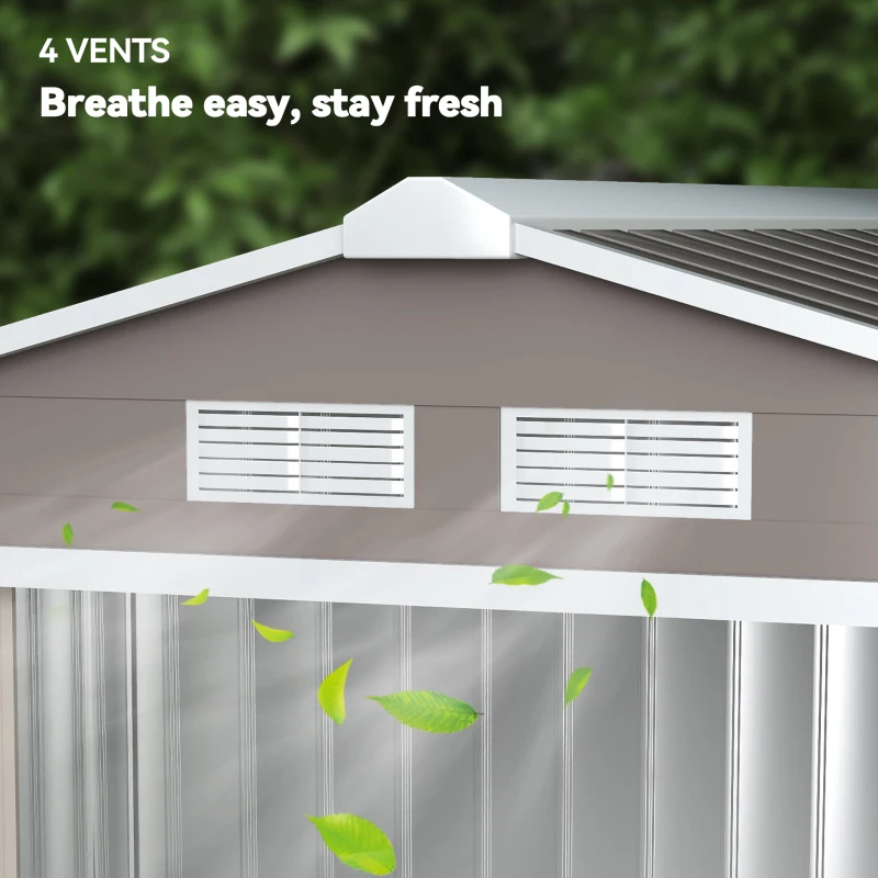 Outsunny 7ft x 4ft Lockable Garden Storage Shed, Metal Tool Storage Sheds with Sloped Roof and Foundation, Grey(m-8)