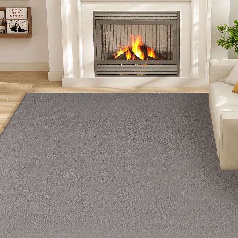 HOMCOM Teppich 200 x 140 cm Langflor-Teppich, maschinenwaschbar, rutschfest, Kunstfell, Hellgrau