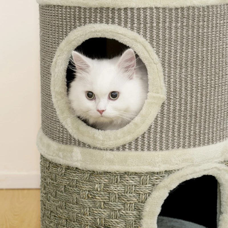 PawHut Tiragraffi per gatti in sisal naturale, rivestito di peluche 35,5x35,5x49 cm Beige