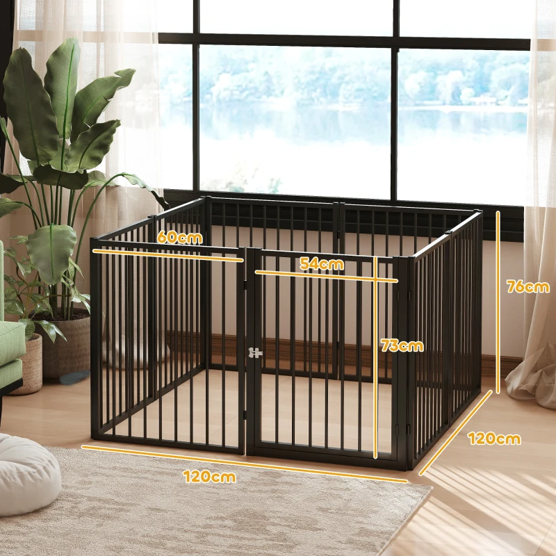 PawHut Puppyren, hondenren, puppyhek, 8 panelen met deur, opvouwbare en draagbare hondenomheining, staal, zwart(m-3)