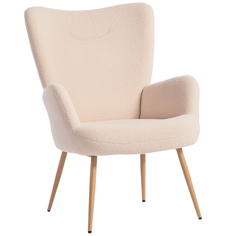 HOMCOM Fauteuil Moderne en Tissu Sherpa Rembourré avec Dossier Haut et Accoudoirs, Beige