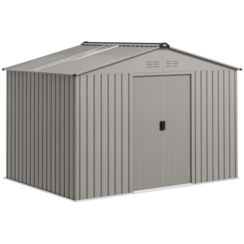 Outsunny Gereedschapsschuur van Metaal met Schuifdeuren en Ventilatieramen, 277 x 195 x 192 cm, Grijs