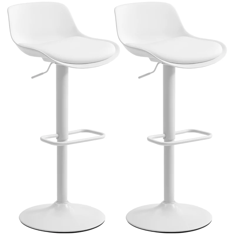 HOMCOM Set 2 Tabourets de Bar avec Dossier, Hauteur Réglable, Assise Pivotante en Similicuir PU et Repose-Pieds, Blanc