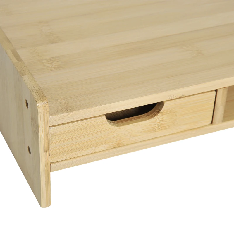 HOMCOM Bamboo Monitor Stand, Screen Riser for Laptop, Computer with Drawer and Storage Compartment, Natural