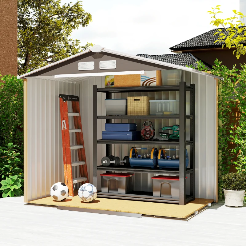 Outsunny 7ft x 4ft Lockable Garden Storage Shed, Metal Tool Storage Sheds with Sloped Roof and Foundation, Grey(m-9)