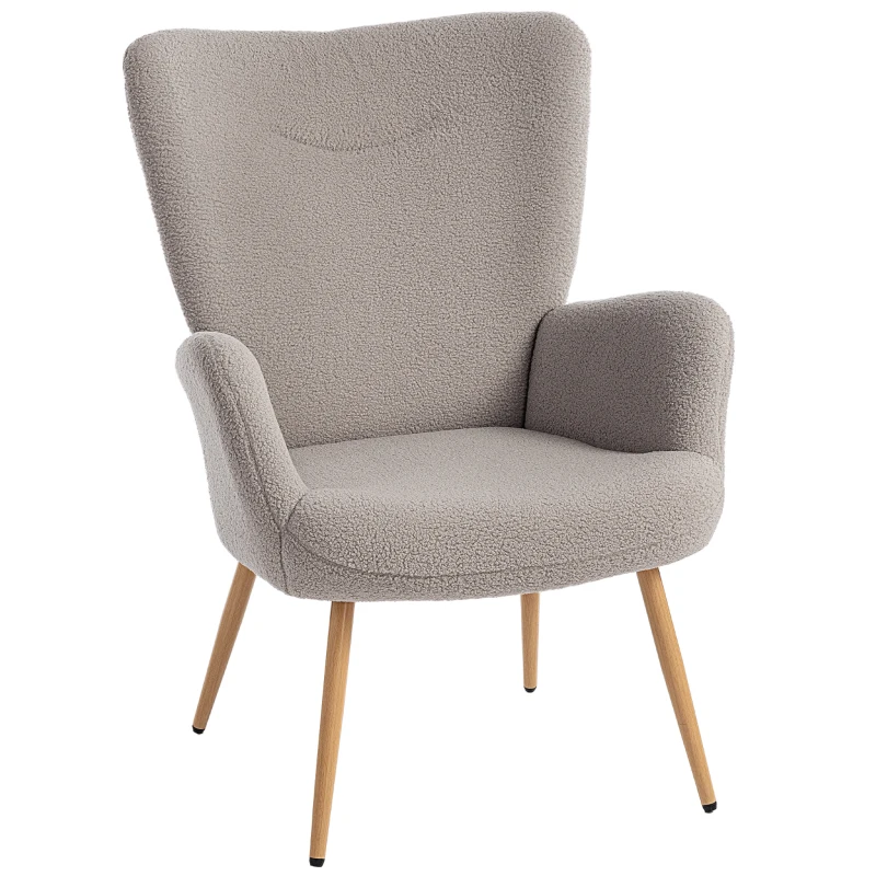 HOMCOM Fauteuil Moderne en Tissu Sherpa Rembourré avec Dossier Haut et Accoudoirs, Gris
