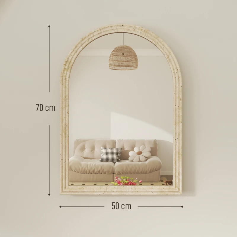 HOMCOM Miroir de Pared Arqué Miroir de Salle de Bain 50x70 cm avec Cadre d'Imitation Pierre pour Salon Chambre à Coucher Entrée Beige