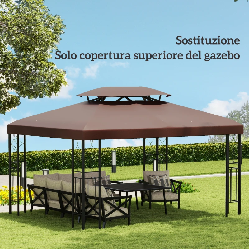 Outsunny Copertura per Gazebo da Giardino Tetto Sostitutivo Anti-UV Impermeabile in Poliestere 3x4m, Marrone