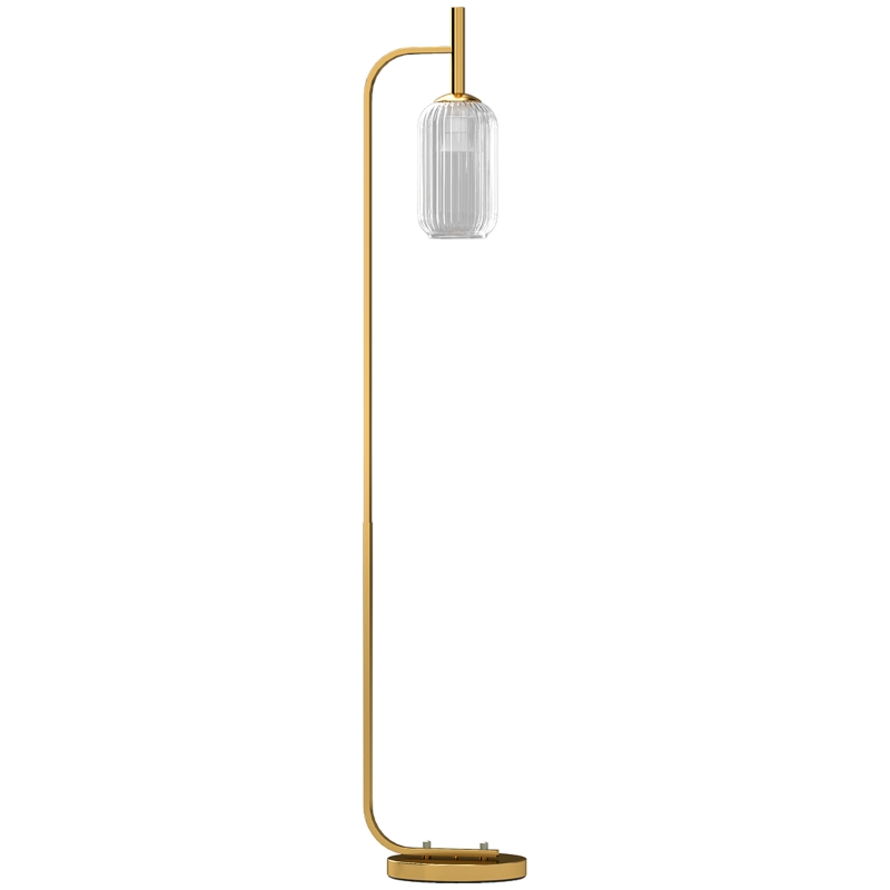 HOMCOM Lampada da Terra Moderna con Paralume in Vetro e Interruttore a Pedale per Lampadine E27, Oro