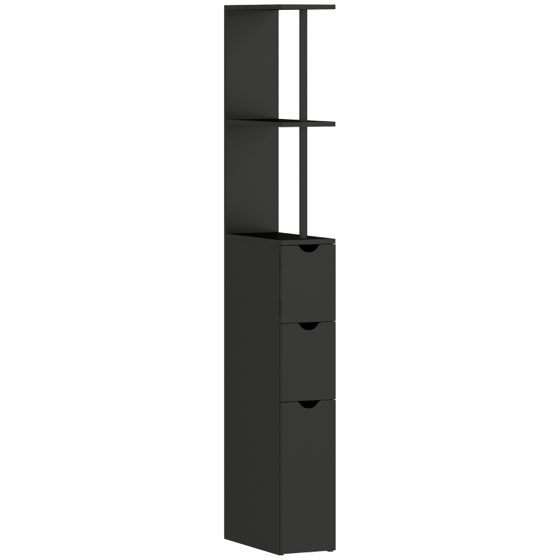 HOMCOM Mobile Colonna Salvaspazio in Legno con Ripiani, Armadietto e Cassetti, Nero, 15x33x136cm