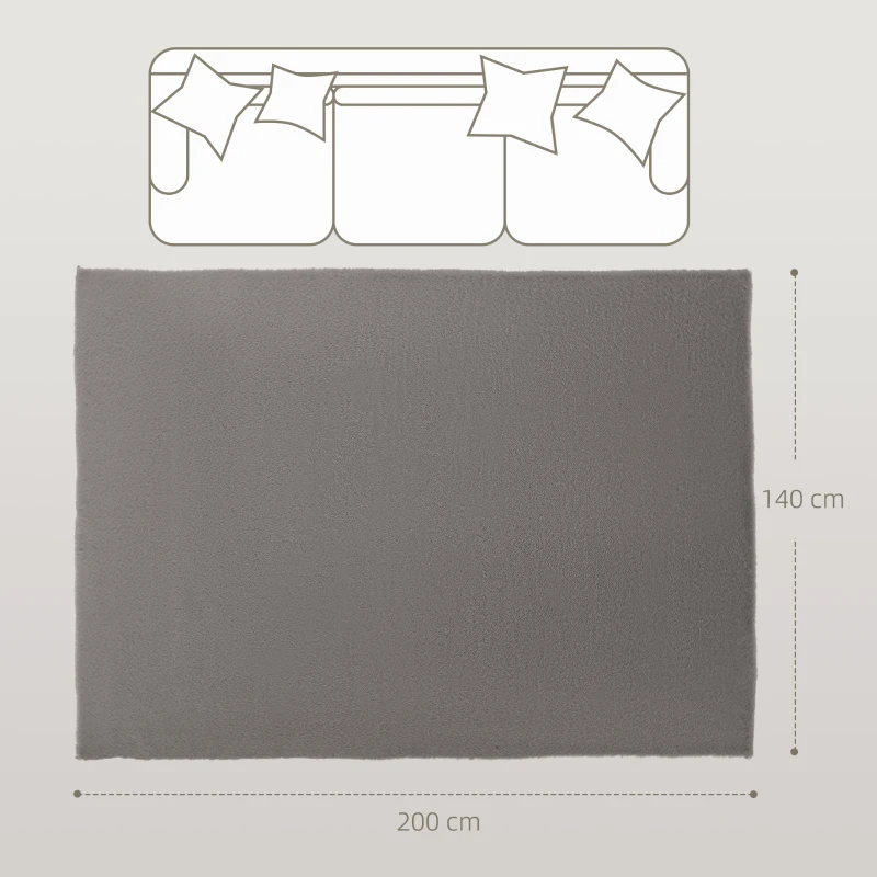 HOMCOM Teppich 200 x 140 cm Langflor-Teppich, maschinenwaschbar, rutschfest, Kunstfell, Hellgrau