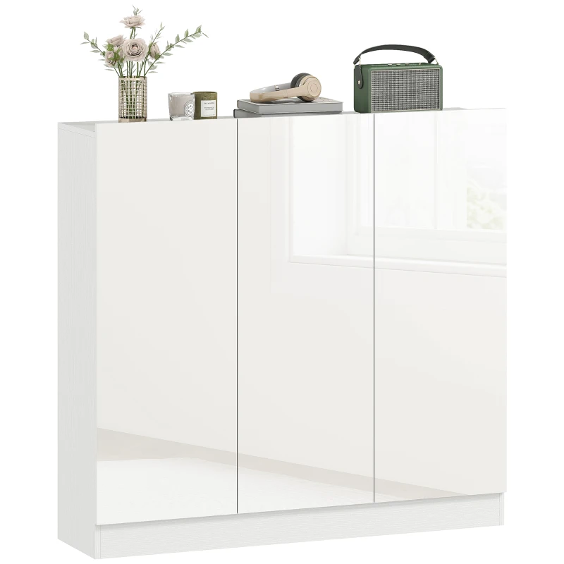 HOMCOM Meuble à Chaussures Slim d'Entrée pour 25-30 Paires de Chaussures avec Portes à Fermeture Amortie, Blanc Brillant