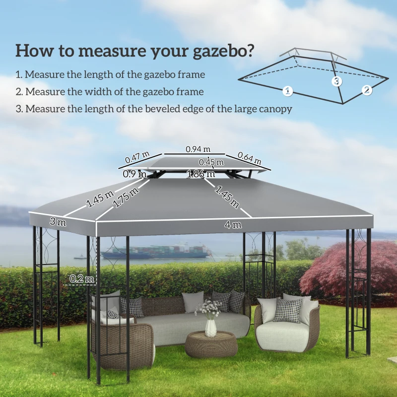 Outsunny 3x4m Gazebo Canopy Replacement Cover - 2 Tier Top Roof UV Cover for Garden Patio Outdoor Sun Awning Shelters (TOP COVER ONLY)