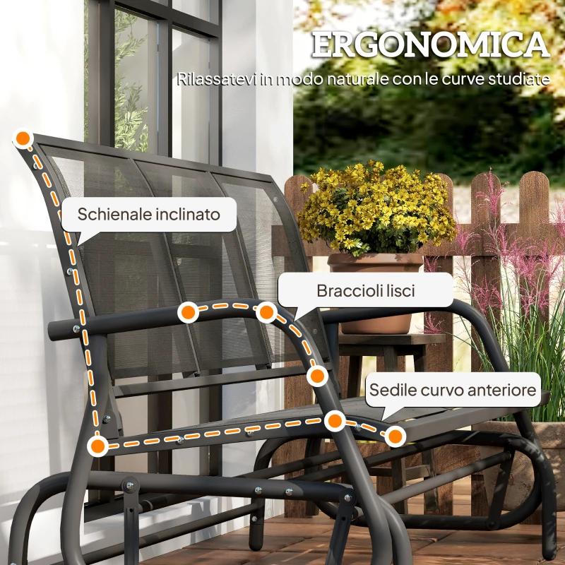 Outsunny Panchina a Dondolo da Giardino a 3 Posti in Metallo e Tessuto a Rete Traspirante, 147x70x85cm, Nero