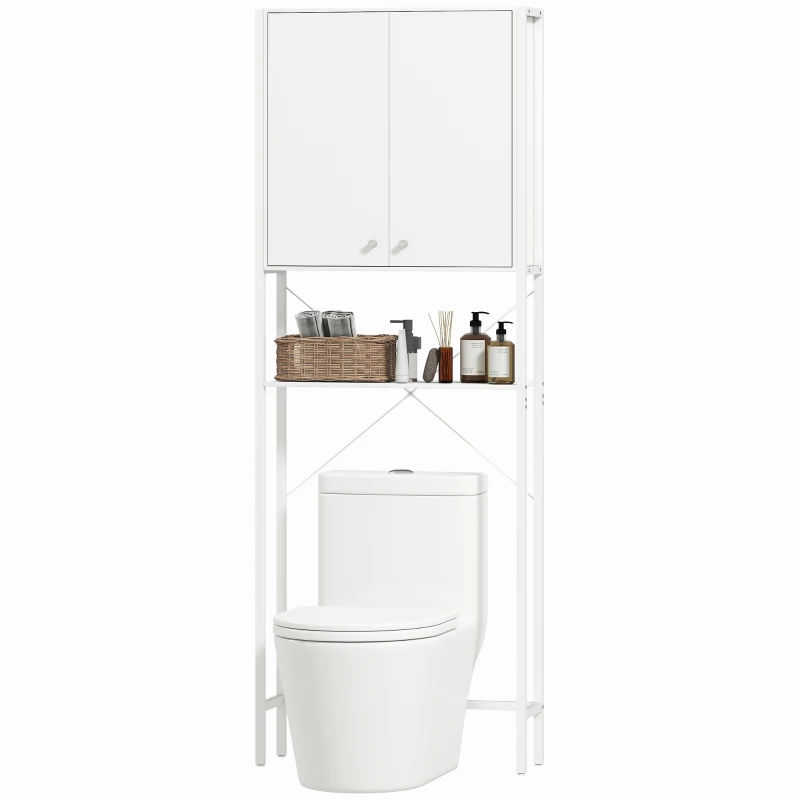 HOMCOM Meuble Salle de Bain au-dessus des WC et Machine à Laver avec Placard et Étagère Ouverte, 64x20x180 cm, Blanc