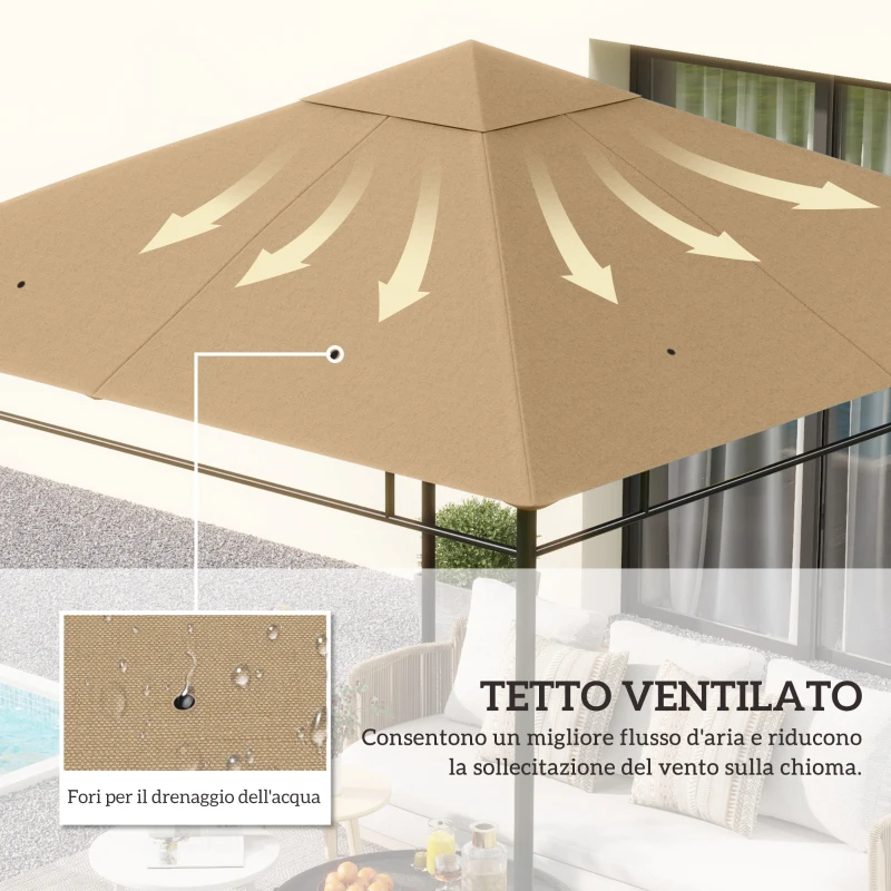 Outsunny Tetto di Ricambio per Gazebo 3x3m in Poliestere con Prese d'Aria e Fori di Drenaggio, Beige
